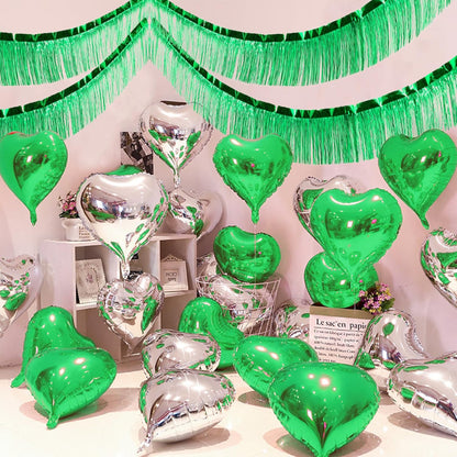 Green Foil Fringe Garland 10FT 6packs, Metallic Foil Tinsel Fringe Banners for Parade Float