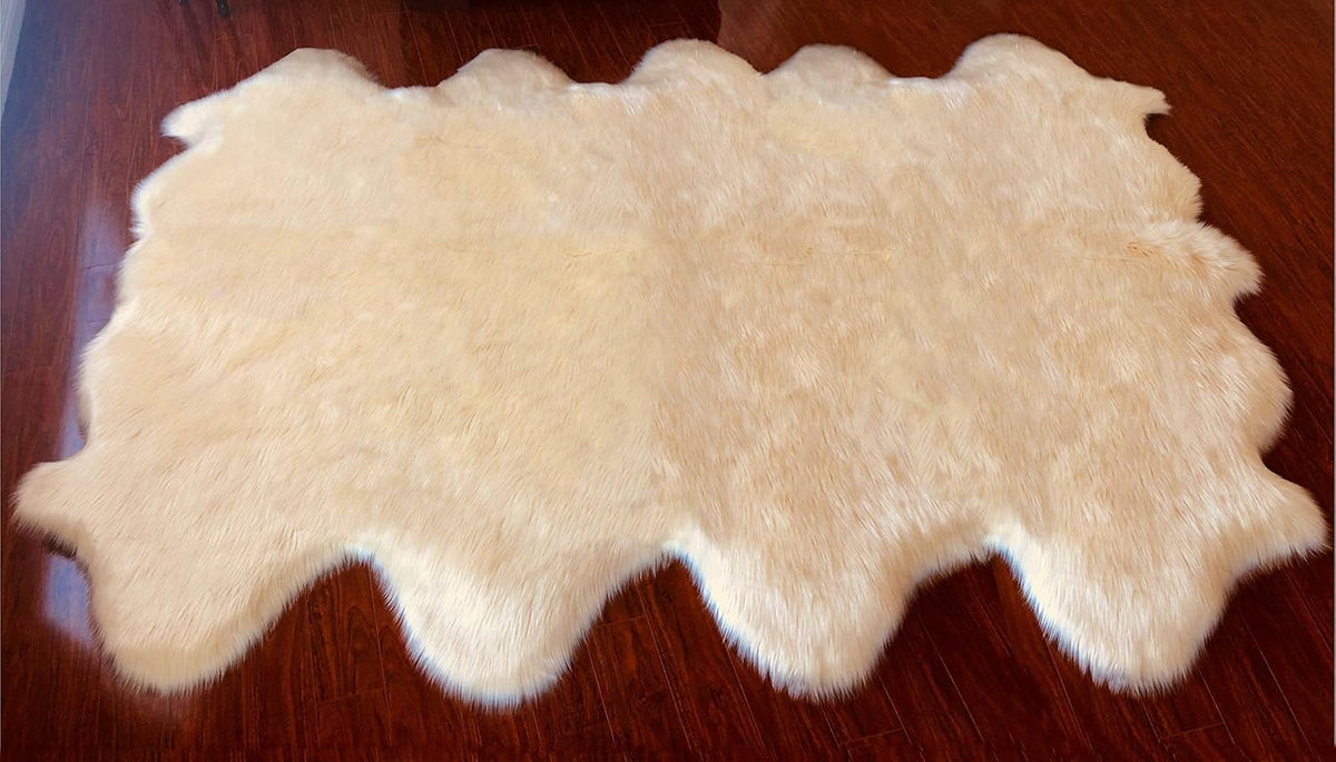 LAMBZY Faux Sheepskin Hypoallergenic Free Shape Silky Shag Rug, Luxury Shaggy Silky Plush Carpet