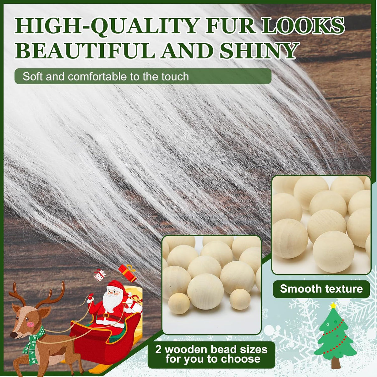 60 Pcs Gnomes Beard Sets Faux Fur Pre Cut Gnomes Beard Foam Cone Foam Handmade Wood Balls for