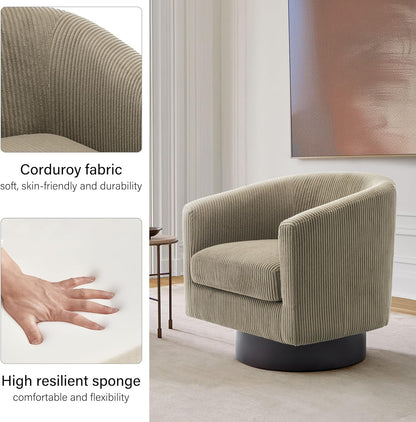 Swivel Barrel Accent Chair, Modern Round Corduroy Fabric Arm Chair for Living Room, Bedroom, Comfy