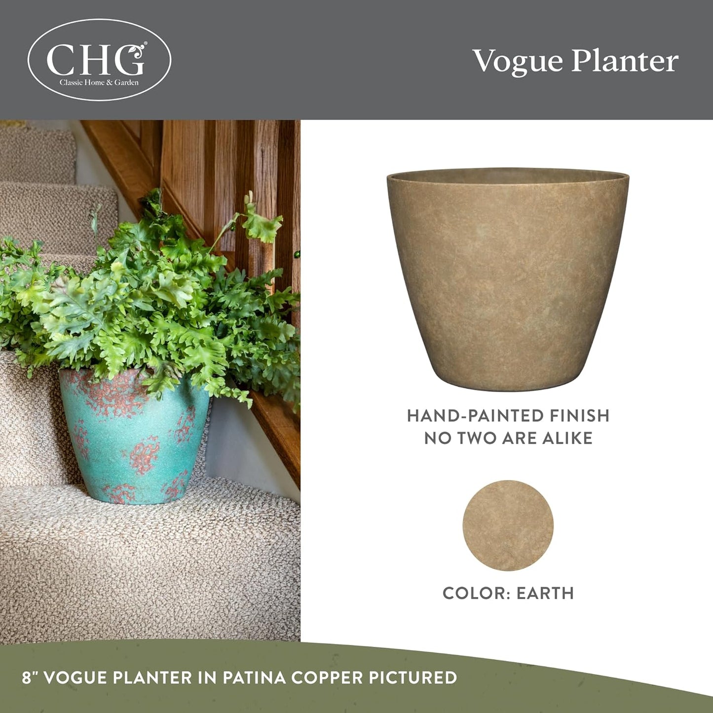 Classic Home and Garden Vogue Planter Pots w/Pottery Quality Finish - Modern Indoor & Outdoor
