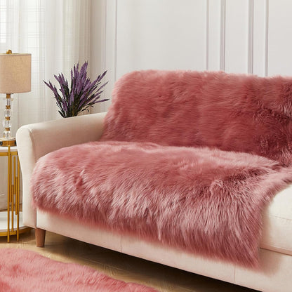 AMTOVO Faux Fur Sheepskin Rug for Living Room, 4 x 6 ft Blush Pink Fluffy Area Rug for Bedroom