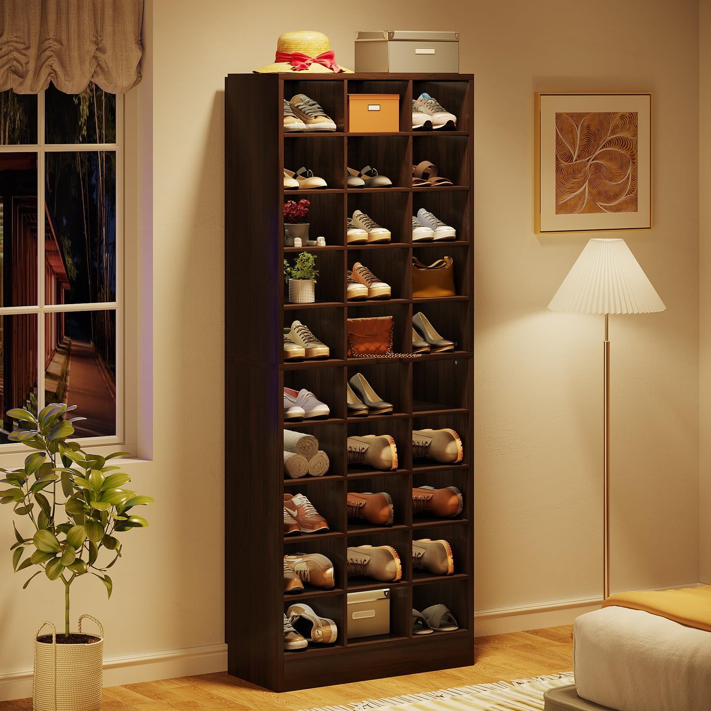 Tribesigns 10-Tier Shoe Storage Cabinet, Espresso Wooden Shoe Rack with 30 Cubbies, Freestanding