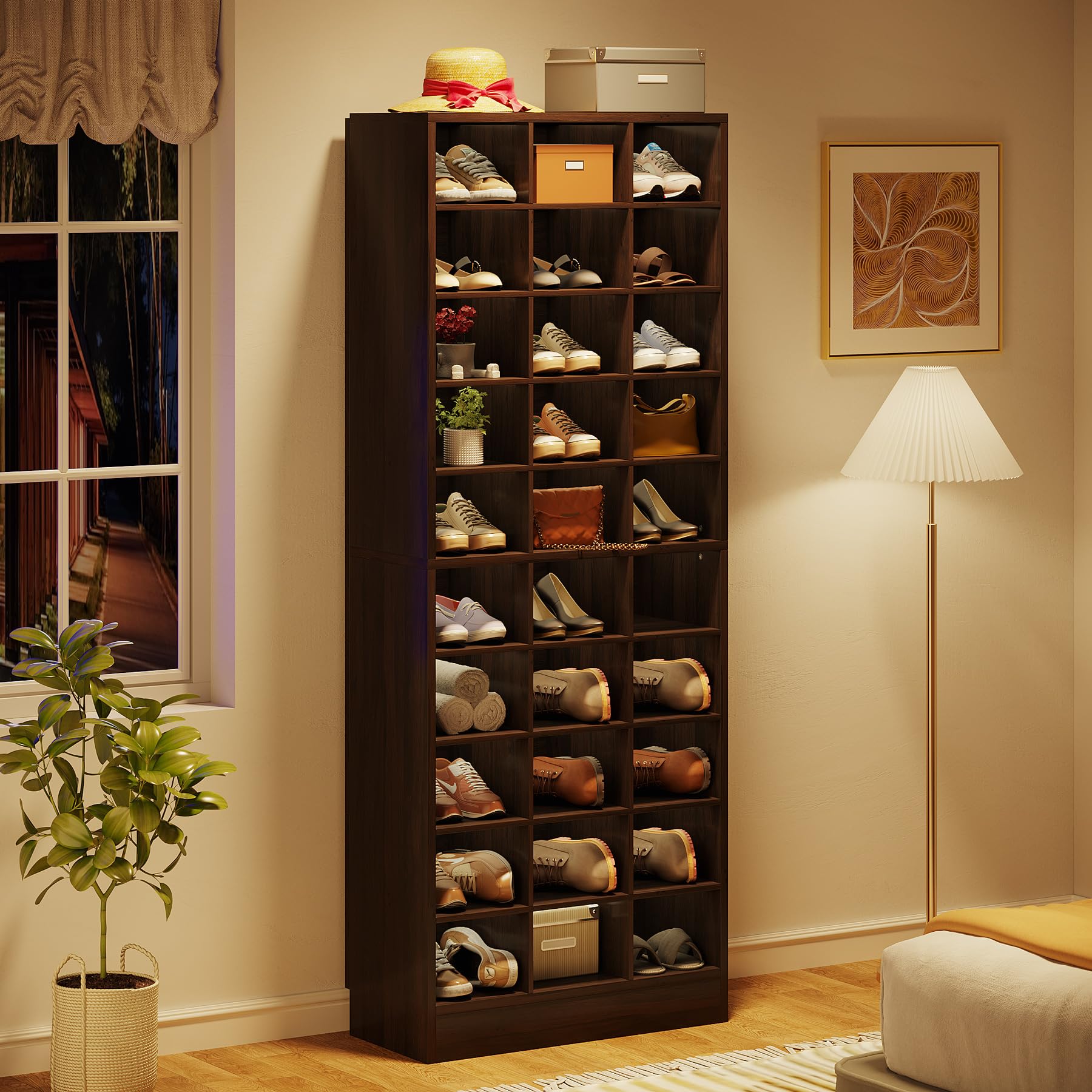 Tribesigns 10-Tier Shoe Storage Cabinet, Espresso Wooden Shoe Rack with 30 Cubbies, Freestanding