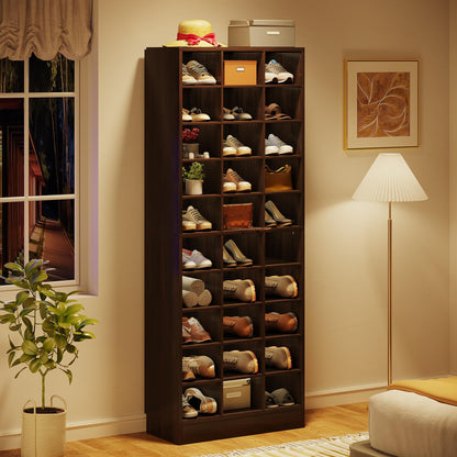 Tribesigns 10-Tier Shoe Storage Cabinet, Espresso Wooden Shoe Rack with 30 Cubbies, Freestanding
