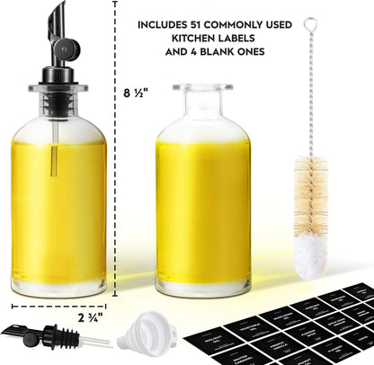 Olive Oil Dispenser Bottle - Includes 55 Kitchen Essential Labels - Cooking Oil Bottles for