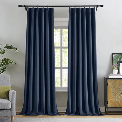 KangBang Navy Blue Room Darkening Curtains 108 Inches Long, Pinch Pleat Light Blocking Elegant