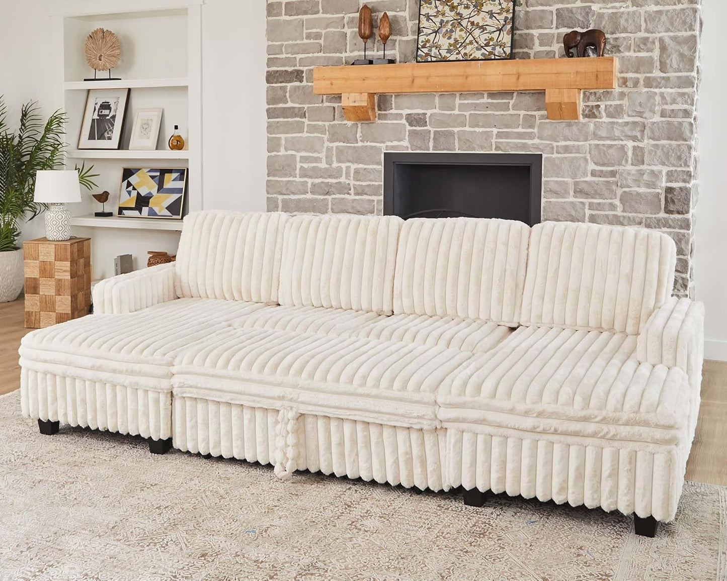 Belffin Modular Sectional Sleeper Sofa with Pull Out Couch Bed Corduroy Double Chaise with Storage