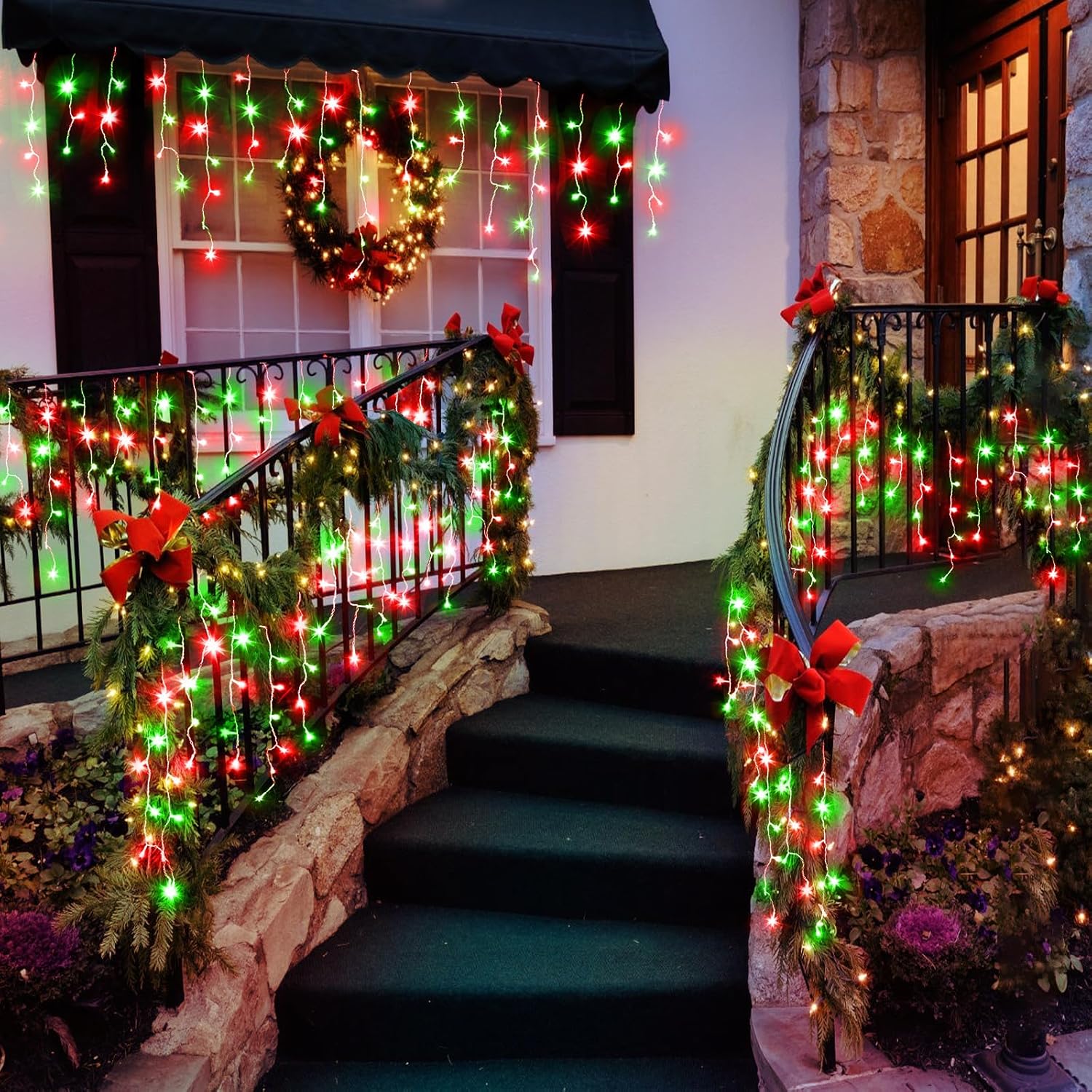 66ft Icicle Lights for Outside, Red and Green Christmas Lights Outdoor Indoor, 640 LED Twinkle