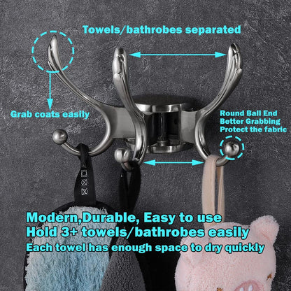 Swivel Coat Hook 2 Pack Heavy Duty Space Saving Towel Rope Hook Wall Mount Triple Swing Arms for RV