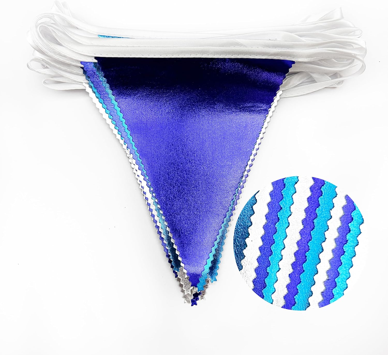 Navy Blue Silver Party Decorations Metallic Fabric Triangle Pennant Banner Flag Bunting Garland for
