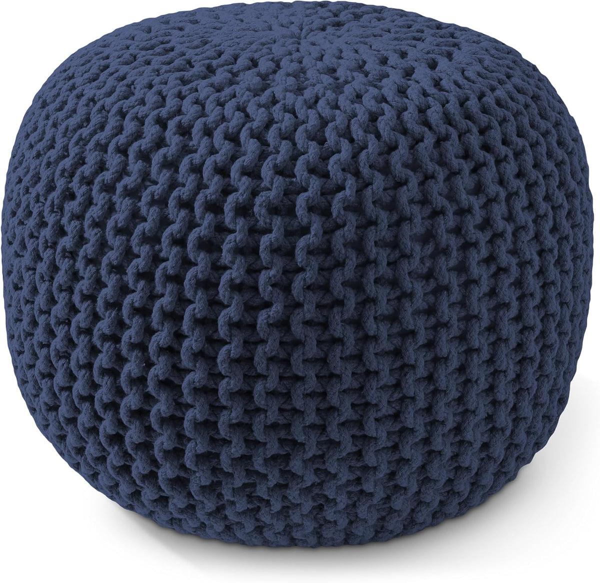 Casafield Round Pouf Ottoman, Navy Blue - 20" Diameter x 14.5" High Cotton Knit Foot Stool - Boho