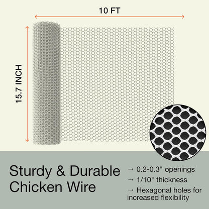 MaPorch Plastic Wire Mesh Fence - 2-Pack White 15.7 in x 10 ft - Durable Weather-Resistant Garden