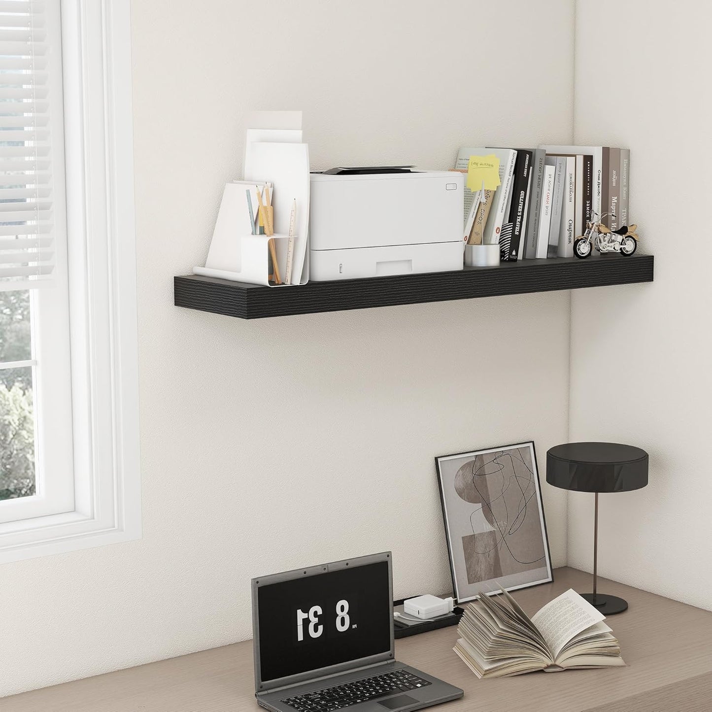12'' Deep Floating Shelves, 48 Inch Large Floating Shelf Black, Deep Wall Shelves for Living Room