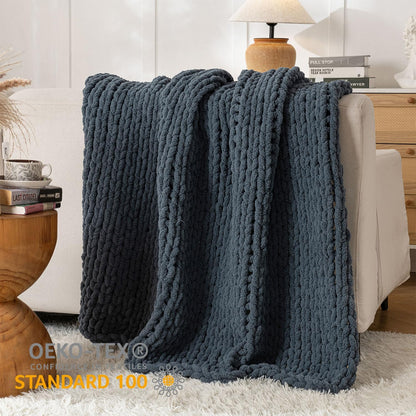 Chunky Knit Blanket Throw, 100% Hand Knit Throw Blanket Handmade Chenille Cable Knit Throw for