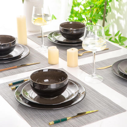 LERATIO Ceramic Dinnerware Sets for 4,Stoneware Coupe Plates and Bowls Sets,Highly Chip and Crack