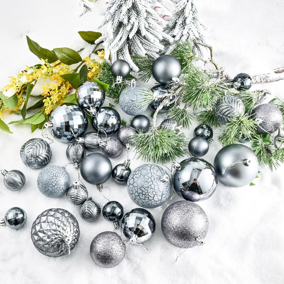 LANGXUN 36pcs Gery Christmas Tree Decorations Balls, Bolas De Navidad, 2025 Christmas Decor, Indoor