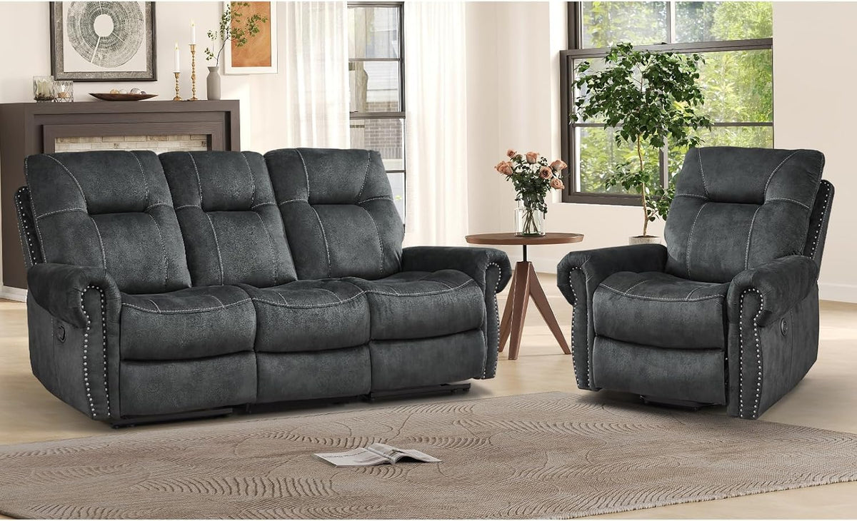 EBELLO 2 Pieces Reclining Couch Furniture Set for Living Room, 1 Seat Power Recliner and a 3 Seater