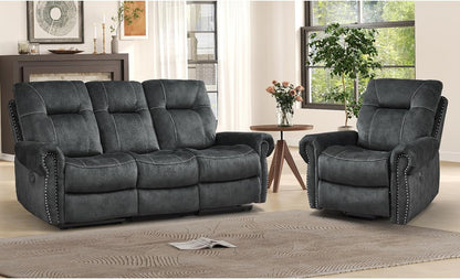 EBELLO 2 Pieces Reclining Couch Furniture Set for Living Room, 1 Seat Power Recliner and a 3 Seater