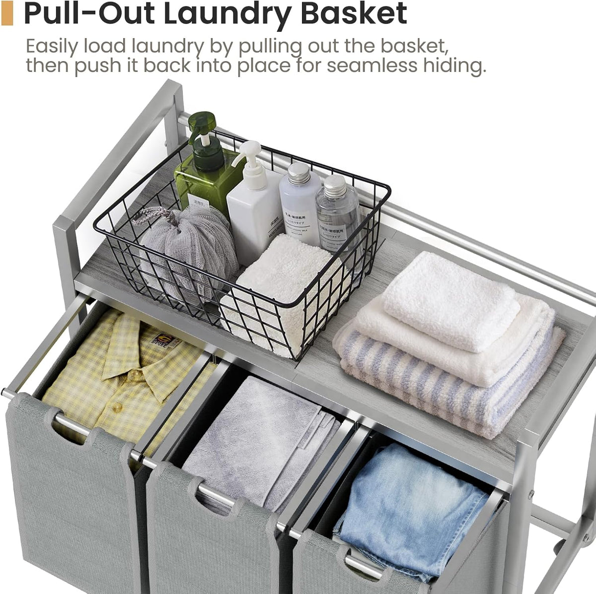 Laundry Hamper, Laundry Basket, Laundry Sorter with 3 Removable Bags, Clothes Basket with 3