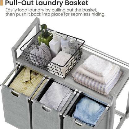 Laundry Hamper, Laundry Basket, Laundry Sorter with 3 Removable Bags, Clothes Basket with 3