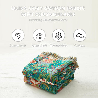 MSGKV Boho Throw Blanket for Couch Bed Chair 100% Cotton Muslin Breathable Floral Blanket 50"x60"