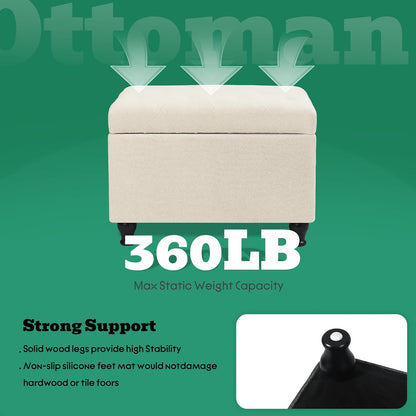 Ottoman with Storage 24'' Storage Ottomans Fabric Ottoman Footstools Small Upholstered Foot Rest
