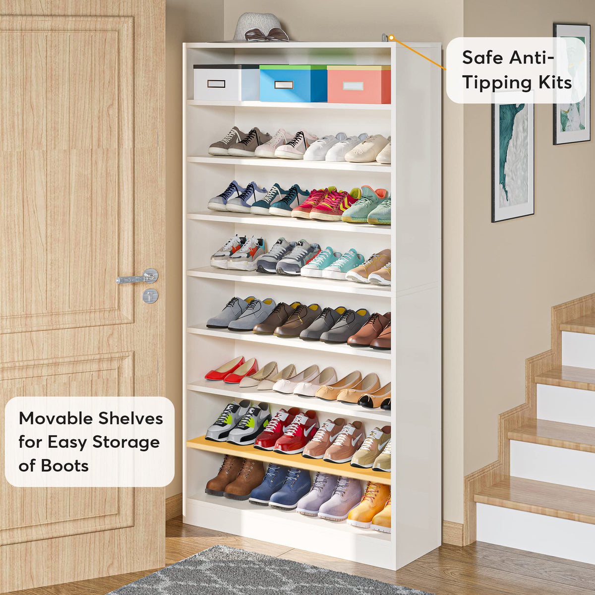 Tribesigns Shoe Cabinet, 9 Tiers 40-45 Pairs Heavy Duty Wood Freestanding Shoe Storage Cabinet