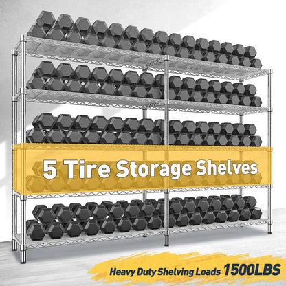 REIBII 70" W Wire Shelving Load 1500LBS, Metal Shelving 5-Tier Storage Shelves Metal Shelves for