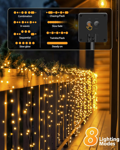 Brightown 2 Pack Solar String Lights for Outside, 92Ft 240 LED Solar Lights Outdoor Waterproof with