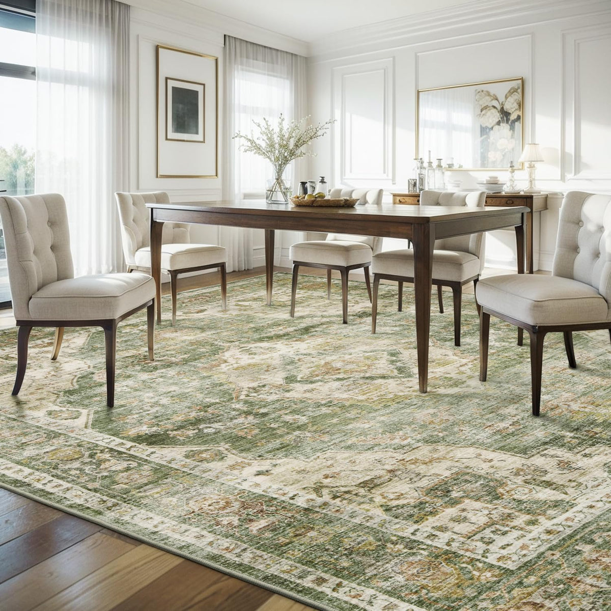 AMOAMI-Area Rug 8X10 Rugs for Living Room-Vintage Soft Green Rugs for Bedroom-Non Slip