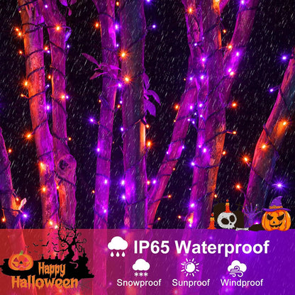 Purple Orange Halloween Lights Outdoor, 66FT 200 LED String Lights for Outside with 8 Modes