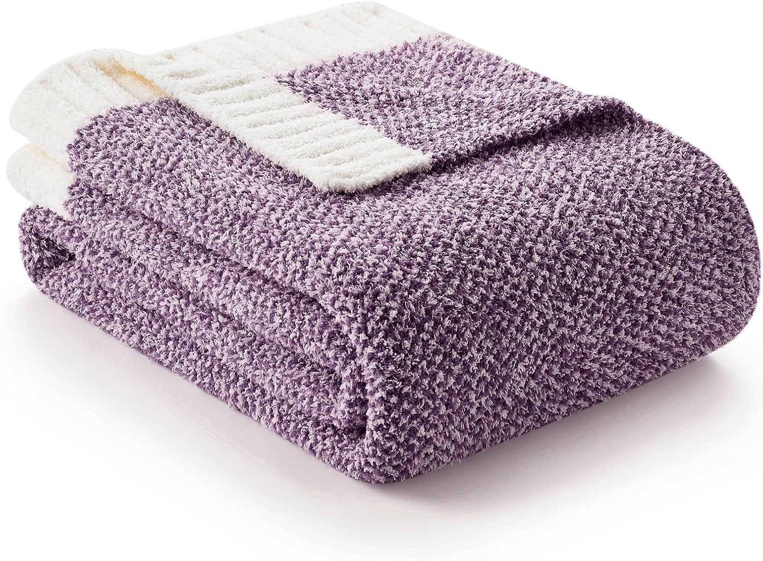 Snuggle Sac Buttery Purple Throw Blanket for Couch, Reversible Super Soft Knitted Blankets, Warm