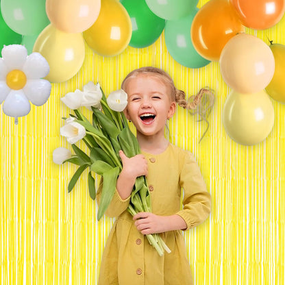 Yellow Streamers Party Backdrop - GREATRIL Foil Fringe for Pineapple/Lemon/Truck/Race Birthdays