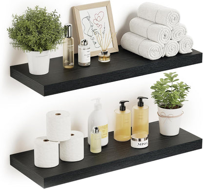 Black Floating Shelves for Wall Mounted, 24 inchs x 9.1” Deep x 1.5” Thick Wall Shelves for
