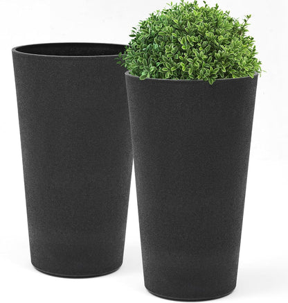 24" Tall Planters for Outdoor Plants, Set of 2 Heavy-Duty Resin Flower Pots, Matte Black Leather