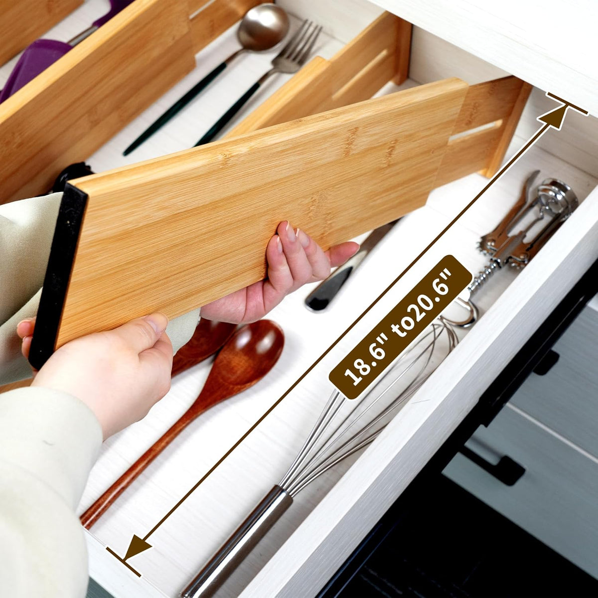 Utoplike Bamboo Drawer Dividers Large(Fits 18.6"-20.6" Drawer Inner Size, Height > 4.05")