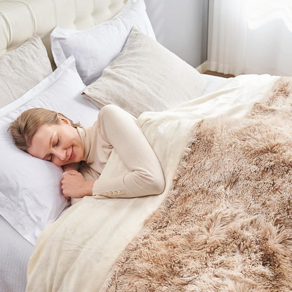 GONAAP Fuzzy Faux Fur Throw Blanket Queen Size Tie-dye Beige Super Soft Cozy Plush Fuzzy Shaggy