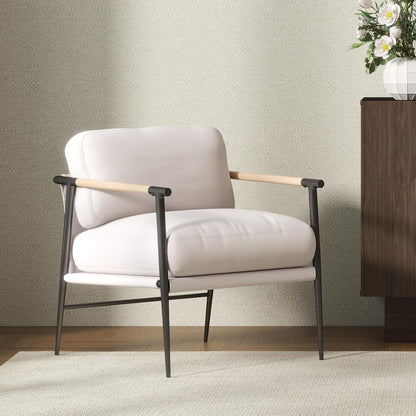 Mid-Century Accent Chair, Soft Armchair Chenille Fabric Lounge Chair with Black Metal Legs