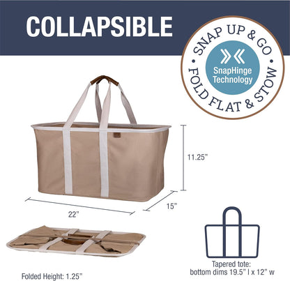 CleverMade Collapsible Laundry Tote - LUXE Mocha 2-Pack 50L - Foldable Storage Organization