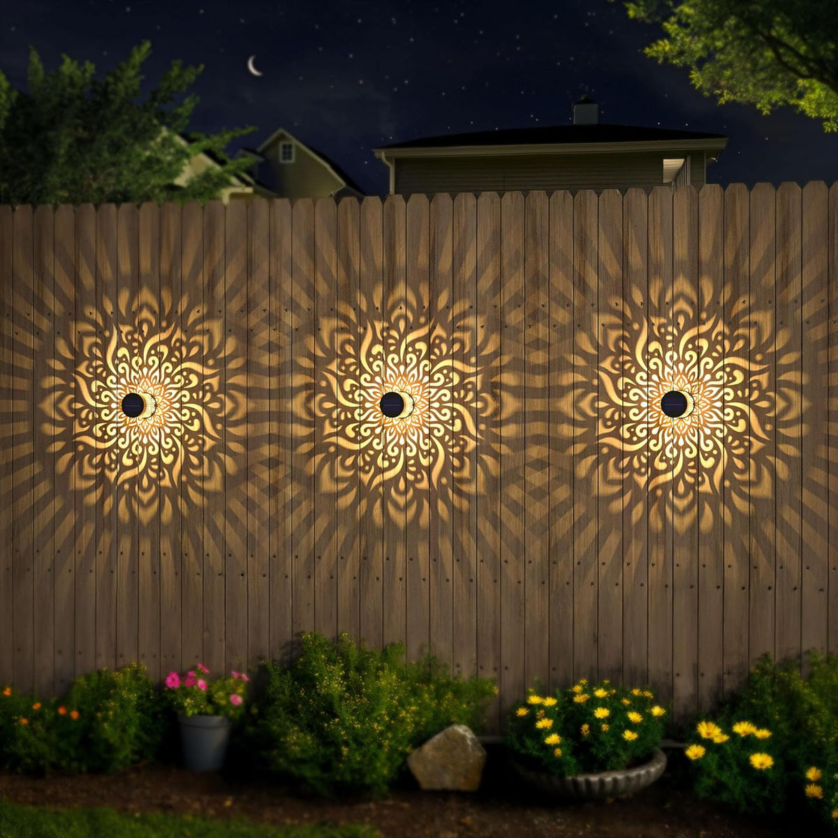 4 Pack Large Solar Fence Lights Metal Solar Powered Outdoor Wall Deck Step Lights Mandala Theme