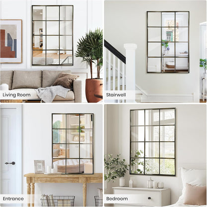 Windowpane Wall Mirror 30"x48" Bronze Wall Mounted Art Pane Mirror Farmhouse Decorative Mirror