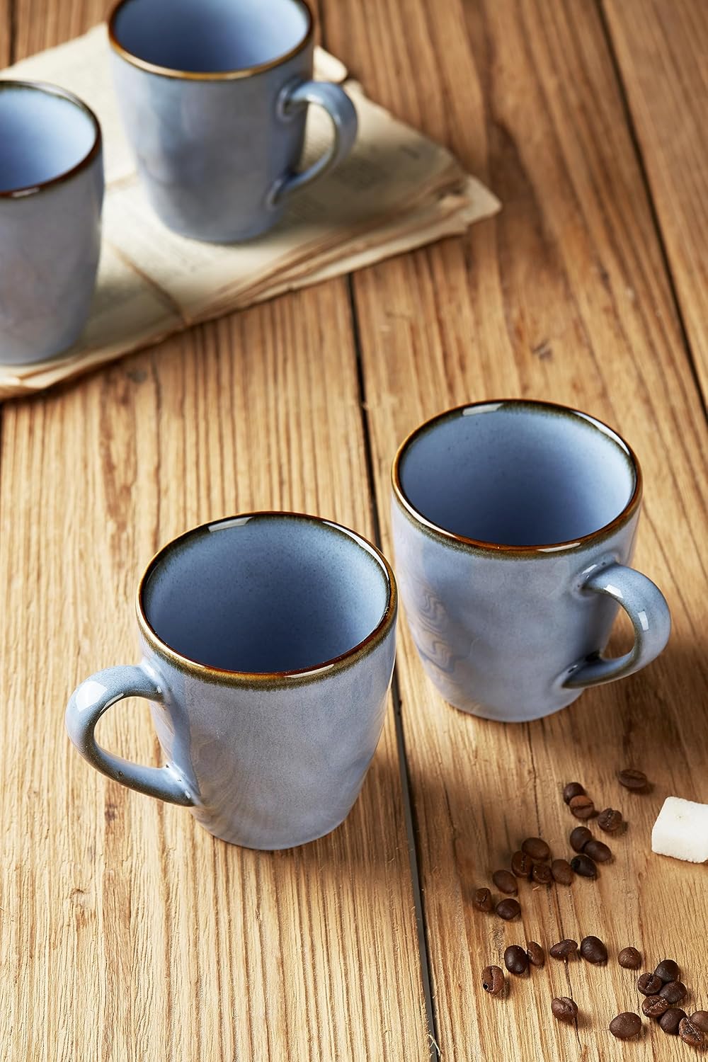 famiware Coffee Mugs Set of 4, Ocean Round 11.5oz Coffee Cup Set with Handle for Cocoa, Milk, Hot