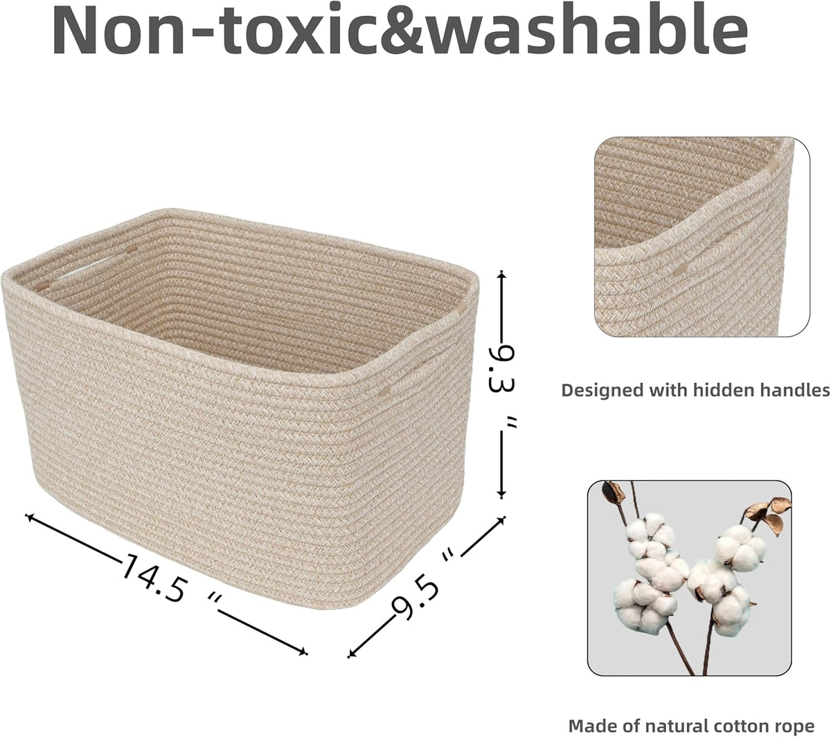 Rope storage Basket Bins Woven Basket for Organizing Shelves Rectangle Decorative Baskets For
