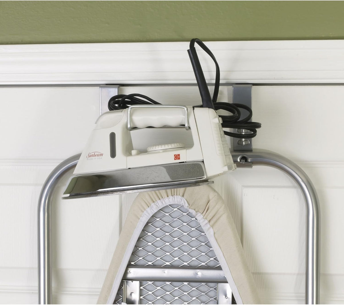 Household Essentials 144222 Over The Door Small Ironing Board with Iron Holder, Natural Cotton