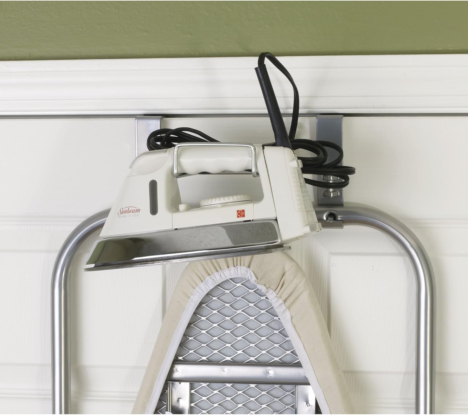 Household Essentials 144222 Over The Door Small Ironing Board with Iron Holder, Natural Cotton