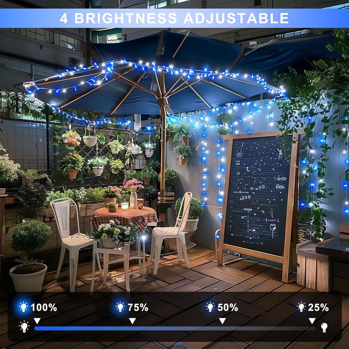 JMEXSUSS Connectable Blue and White Christmas Lights, 8 Modes 100 LED Twinkle String Lights Indoor