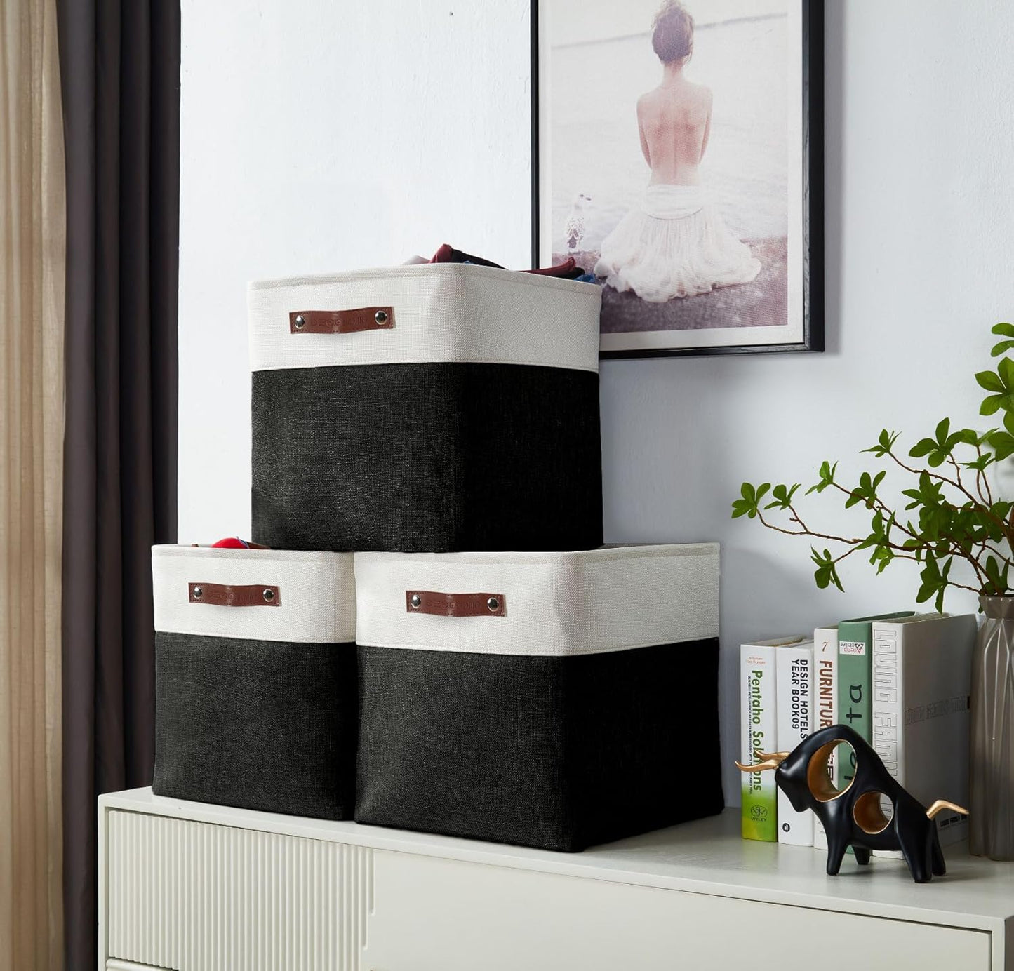 DECOMOMO Storage Cubes, 11x11 Cube Storage Bins, Baskets for Shelves (Black & White, Cube 11" - 4