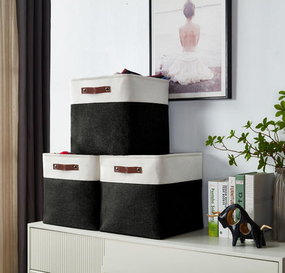 DECOMOMO Storage Cubes, 11x11 Cube Storage Bins, Baskets for Shelves (Black & White, Cube 11" - 4