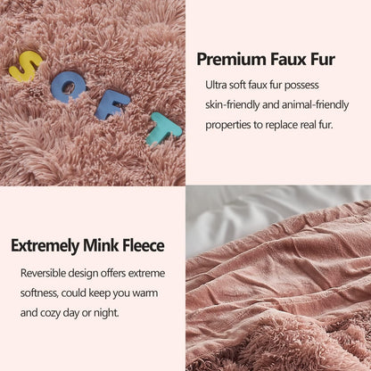 GONAAP Fuzzy Faux Fur Throw Blanket Pink Super Soft Cozy Plush Fuzzy Shaggy Blanket for Couch Sofa
